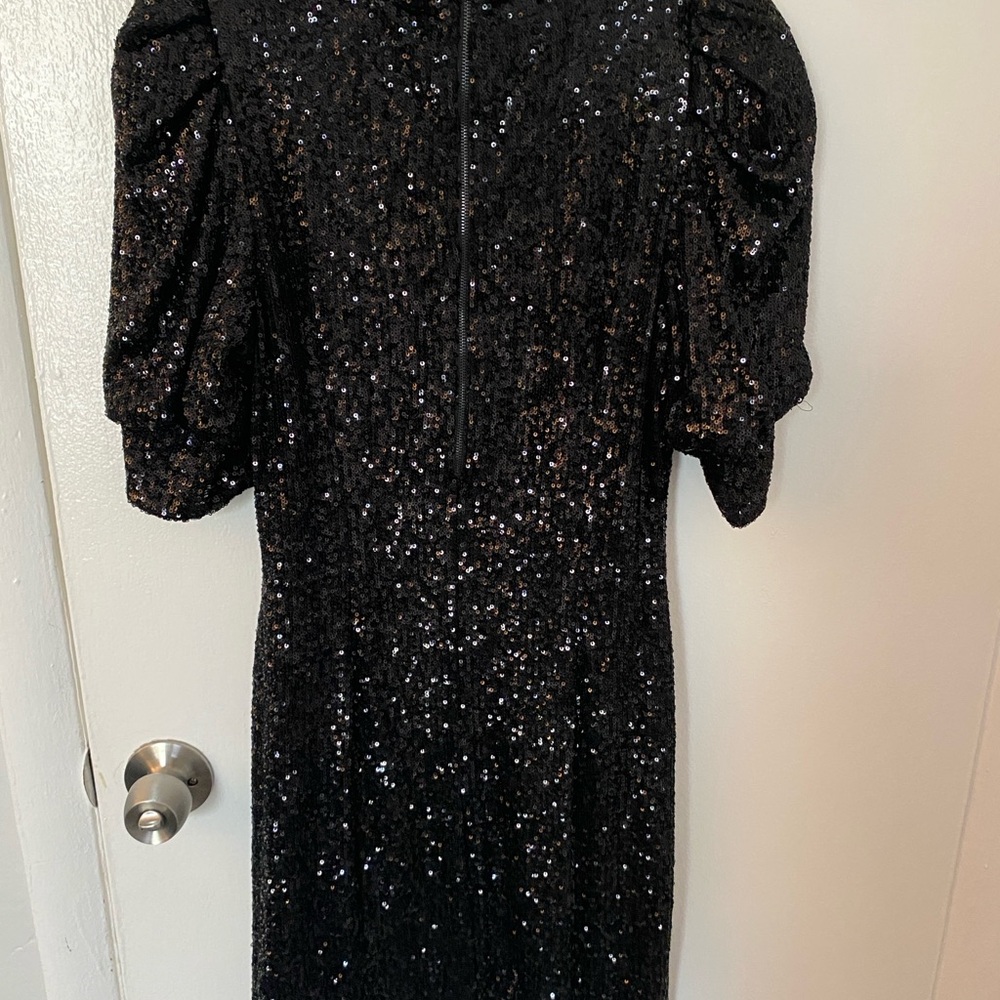 Joie Black Sequin Puff Sleeve Mini Dress - Picture 3 of 5